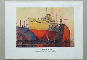 Marine / S.M.S. SEYDLITZ im Dock / 1914-1918 / 1920er Jahre / 1. Weltkrieg 1.WK WWI / Patriotik Kunst Druck